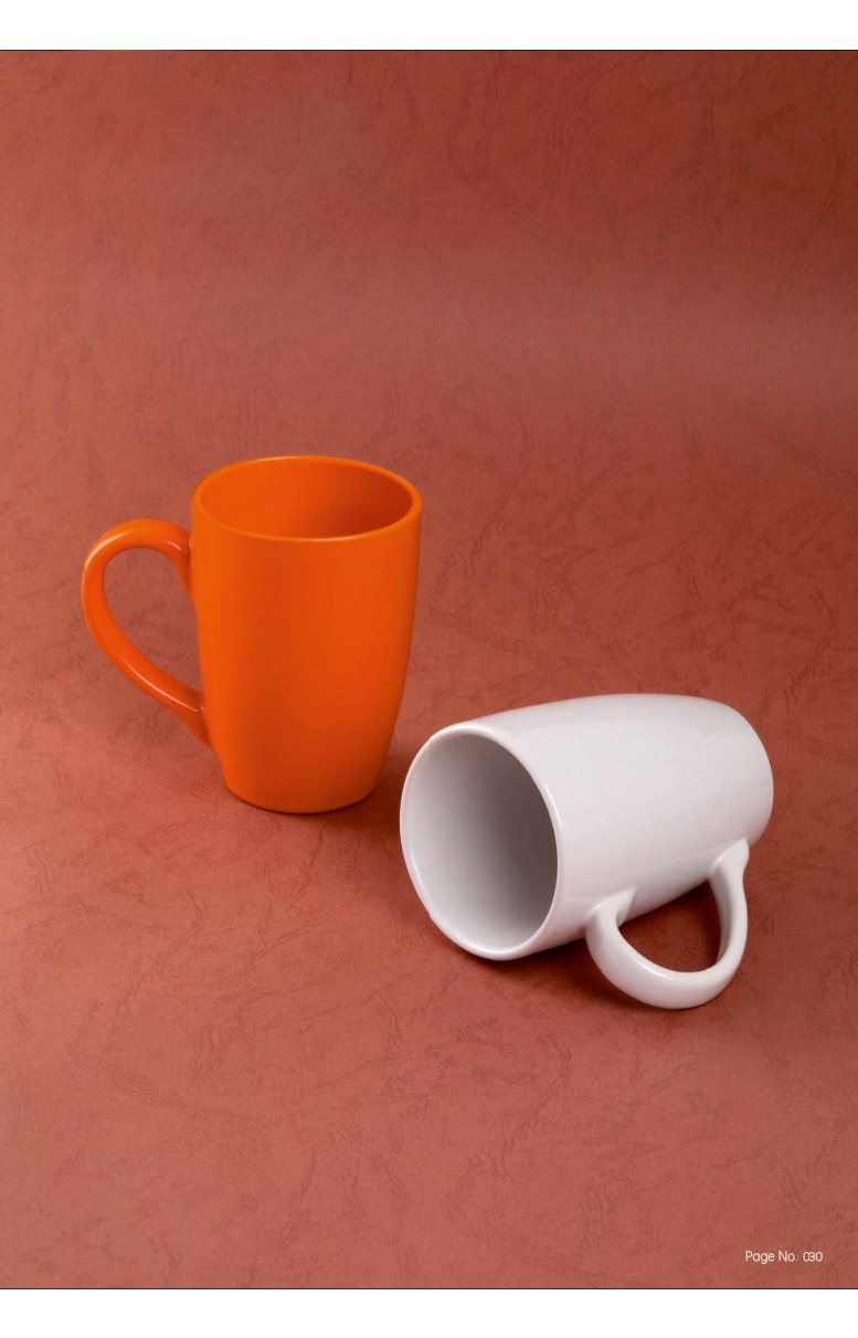 Ceramic mugs on a fired-clay coloured surface, manufactured by Techno Industries in Thailand