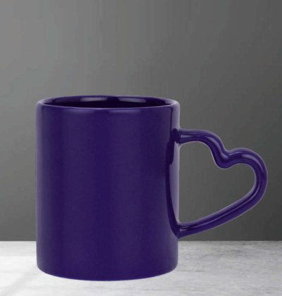 11 oz ceramic mug with heart handle, full body colour